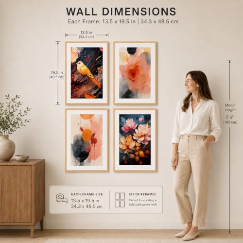 Image of Livin'luxe Set of 4 Floral Bird & Abstract Wall Paintings with Sparkle Laminate and Premium Wooden Synthetic Frame for Living Room Bedroom Office Decor (13.5 x 19.5 Inch)