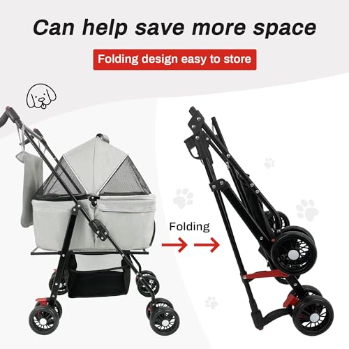 Tokenkuko Pet Stroller,3-in-1 Folding Dog Stroller,Multifunction Dog Cat Jogger Stroller,4 Wheel Foldable Pet Stroller with Detachable Carrier Storage Basket&Storage Bag for Medium Small Dogs Cats - Thumbnail 3