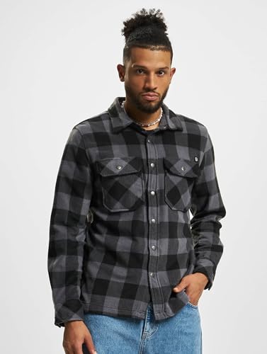 Brandit Jeff Fleece Shirt Long Sleeve, Farbe: Black/Grey, Größe: L