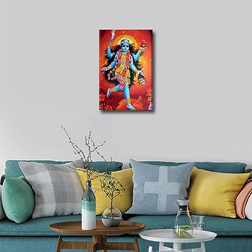 TISHIRON Indian God Wall Decorations Canvas Wall Art Kali Red Goddess of Death Pictures Indian Hindu for Religion Wall Decor Framed Ready to Hang 24x16inch - Image 3