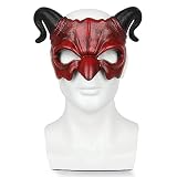 Pigmiss Devil Mask Scary Half Face Demon Goat Sheep Horns Mask Animal Skull Red Monster Masks Halloween Cosplay Costume Accessory Adults