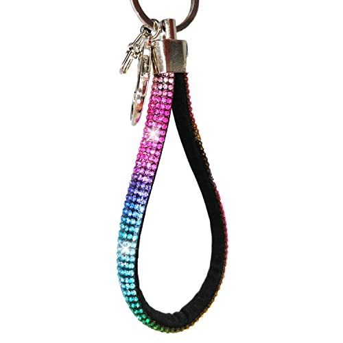 Rainbow Silver Rhinestone Keychain Sparkle, Bling Glitter Crystal Lanyard Key Chain, Bracelet Wristlet Bangle Key Ring Holder (Rainbow Rhinestones Lanyard) #TOP5