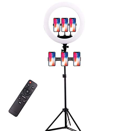 Ringlicht mit Fernbedienung, 16 Zoll/45 cm Ringleuchte für Smartphone/Kamera/Tablet, Ringlicht mit Stativ für Live-Streaming, Videoaufnahme,