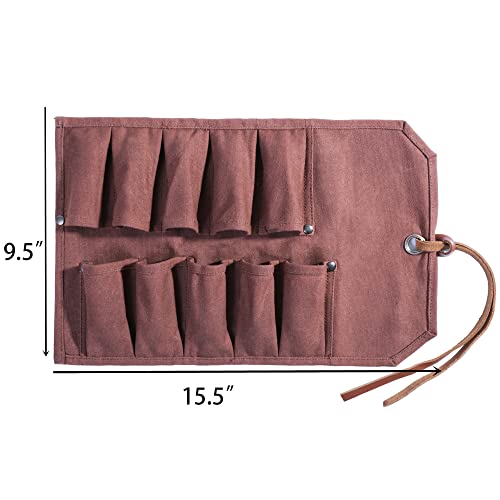 Tool Roll Up Bag with 10 Staggered Tool Pockets, Portable Carry Small Wrench Roll Up Pouch (Brown), 15.5" L x 9.5" H - Image 2