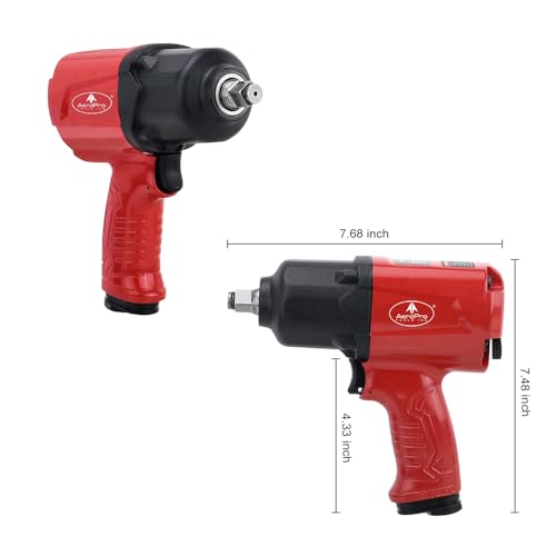 AEROPRO TOOLS 1/2-Inch Aluminum Air Impact Wrench(A398),Twin Hammer with 1380FT-LB Max Loosening Torque, Pneumatic Impact Gun, for Auto Repair, Tire Shop (Aluminum Housing)