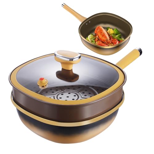 Bandeja para cocinar - Sartén de titanio sin, olla frita de profundidad | Accesorio de cocina duradero con tapa, bandeja de fachada de inducción eléctrica para hornear, acampar, panqueques, huevo