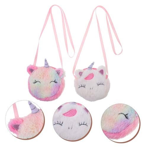 2pcs Plush Unicorn Coin Purses for Boys and Girls Cute Round Crossbody Bags Adjustable Strap Cartoon Storage Pouch for Girls Soft Fabric for Outdoor and Daily Use4