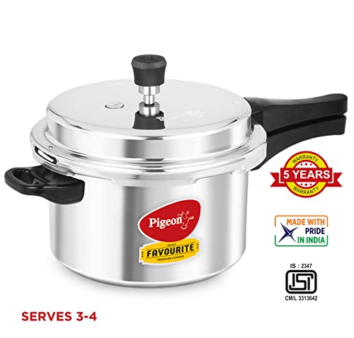 Pigeon By Stovekraft Favourite Induction Base Aluminium Pressure Cooker with Outer Lid, 5 Litres, Silver view 2