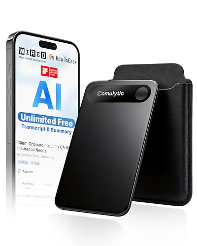 Comulytic Note Pro AI Voice Recorder AI Note Taker w/Unlimited Transcribe & Summarize App Control Digital Video Recorder Support 113 Languages & Ultra-Slim for Meetings Calls Lectures Black