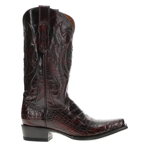 Image of Vaccari Men's Travis Genuine Black Cherry Alligator Belly Leather Narrow Square Toe Western Cowboy Boots - 7 EE