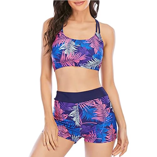 Tankini léopard fleuri femme doté d'un soutien-gorge de sport intégré pour un maintien parfait