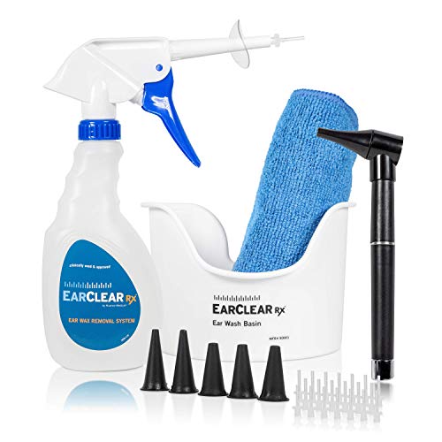Ear Washing Kit by Nuance Medical EarClear Rx - Rigid Tips for Self Ear Washing with Otoscope Penlight, Basin and 20 Disposable Tips and New Microfiber Towel