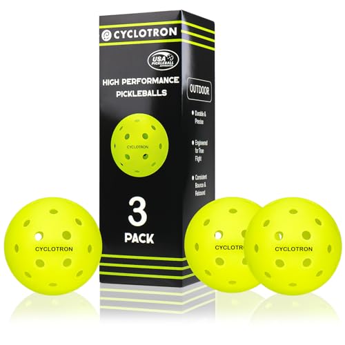 cyclotron P-40 Outdoor Pickleballs – USAPA Approved Pickleball Balls, High Visibility, 40-Hole Precision Design, Durable Seamless HDPE Construction(3 Pack)