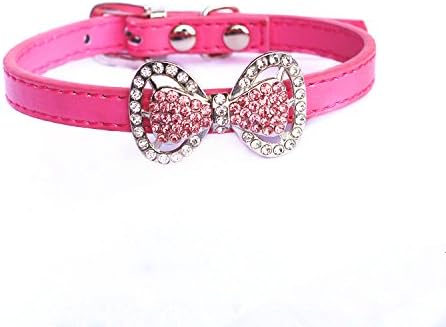 Coleira para Cães e Gatos Pequenos em Couro PU com Laço de Borboleta e Strass PETFAVORITES Hot Pink 27,18 a 33,02 cm