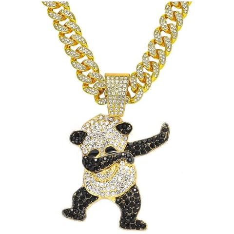 Xikui Cuban Pendant Necklace, Miami Ice Out Chain Necklace, Animal Pendant Hip-Hop Jewelry for Men Women, 20inch (gold panda) Cover