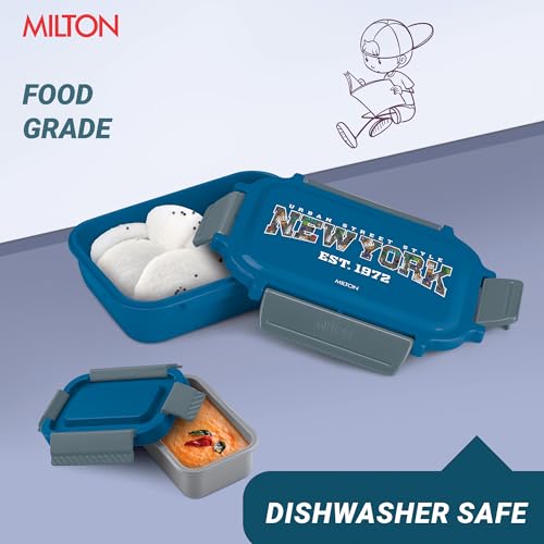 Image of MILTON Super Sherry Tiffin Lunch Box for Kids Boys & Girls with Leak-Proof Inner Container| Food Grade,BPA Free,Compact & Durable Snacks Box for Kids I Plastic Spoon & Fork, 780 ml, Blue