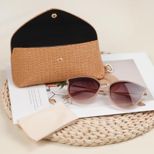Image of Straw Sunglasses Case Hard Shell Glasses Eyeglass Travel Pouch Women Men Eyewear Organizer Holder with Clip