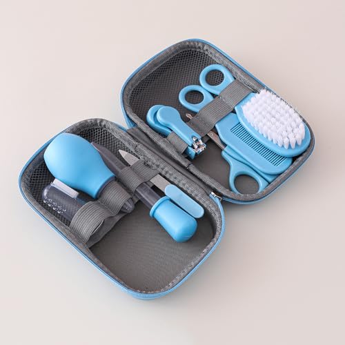 ZIKKU 8-Piece Baby Grooming Kit | Newborn & Infant Care Set | Portable Hygiene Essentials with Storage Case (Blue)
