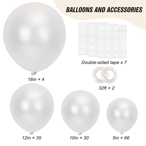 Image of RUBFAC 135pcs Pearl White Balloons, Latex Balloon Different Sizes 18 12 10 5 Inch for Garland Arch Wedding Engagement Anniversary Bridal Baby Shower Birthday Party Decoration