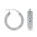 LeCalla Pendientes bizantinos para mujer | Pendientes bizantinos de plata de ley 925 | Pendientes de aro redondos oxidados antiguos con cierre de clic para mujer, Plata de ley, Sin piedra preciosa