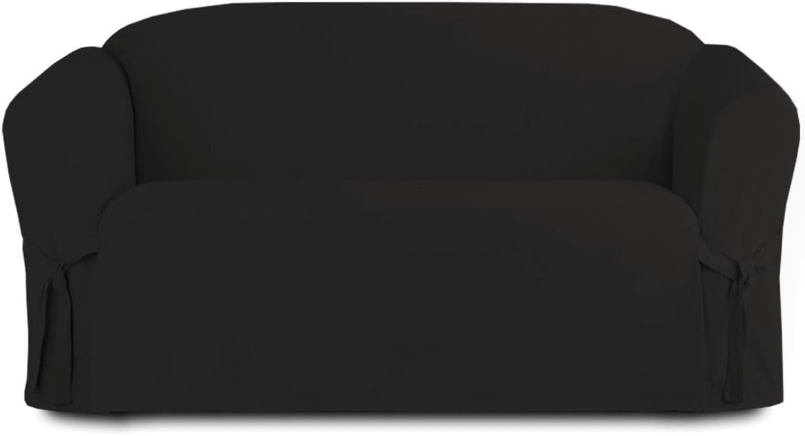 Linen Store Microsuede Slipcover Furniture Protector Cover, Perfect for Pets, Black, Loveseat