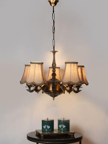 Image of Devansh 05 Lights Beige Vintage Shade with Antique Golden Chandelier -N