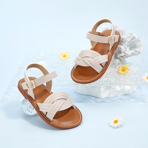 Image of Felix & Flora Toddler Girl Sandals -Flower Girl Dress Shoes Open Toe Little Kid Flats