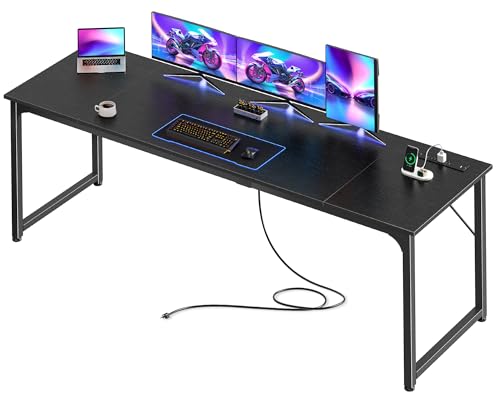 PRAISUN 80 X 24 Inch Office Computer Desk with Power Outlets and USB-C Port Larger and Longer Gaming Desk for Home Office Study Writing Work from Home Table Metal Frame Black