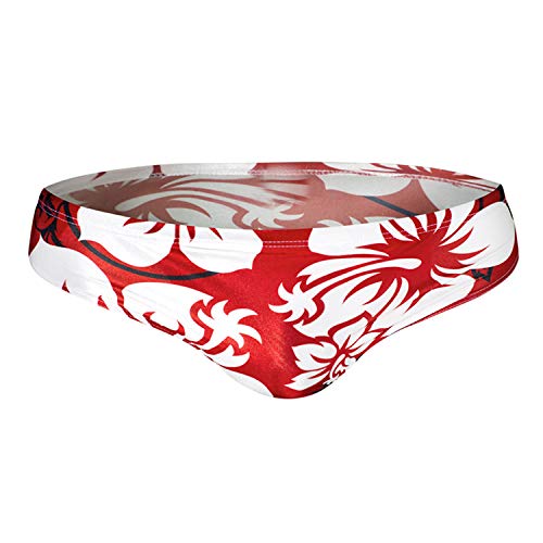 LUCKIN Men Swimwear Bikini Fashion Print Brief Shorts Surf Boxer Trunks Swimsuits Red