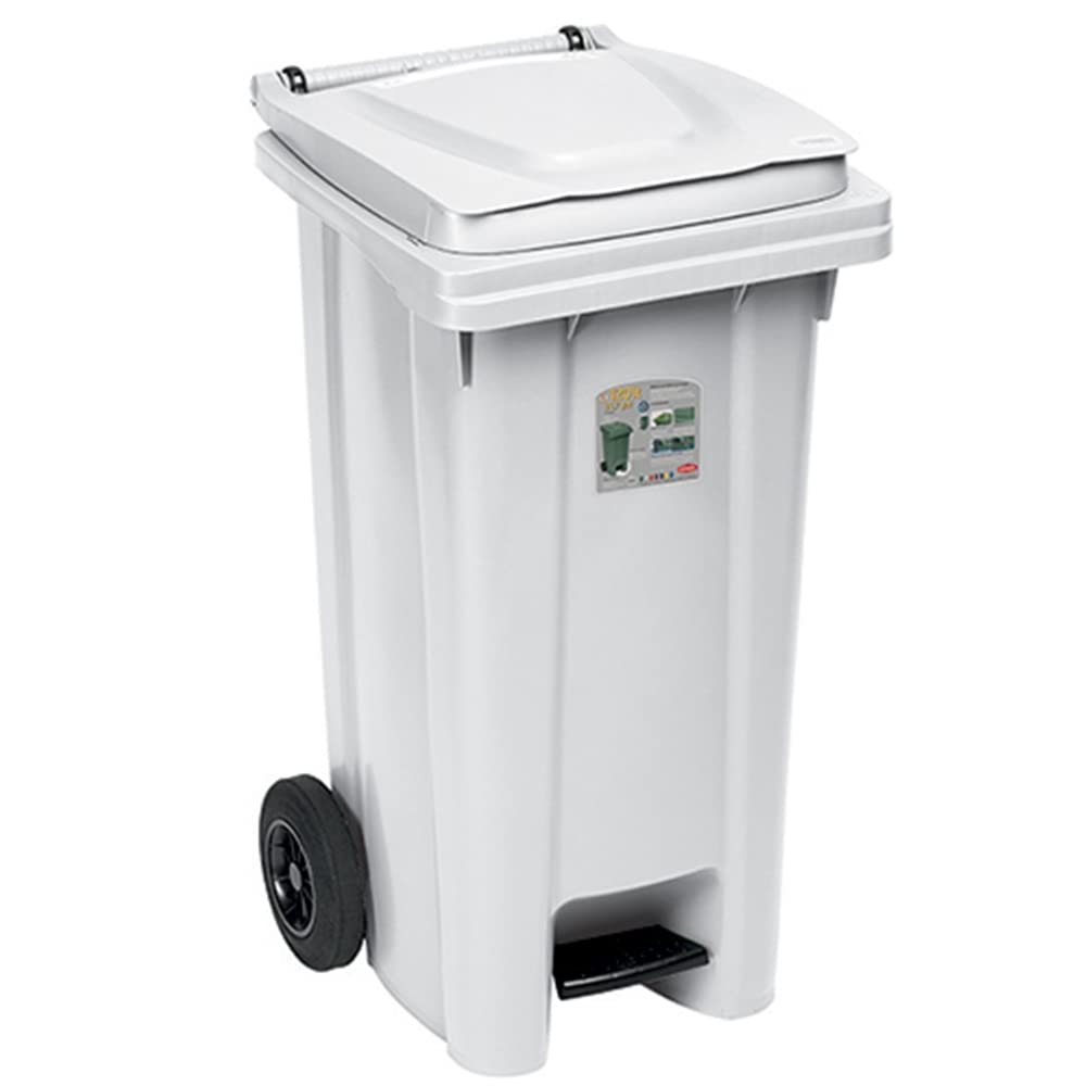 Bidoni industriali con Pedale Coperchio Ruote 120 Lt Raccolta differenziata 4Pz pattumiera contenitori bidoni cibi Alimenti nettezza Urbana per Pub Bar ristoranti Hotel casa Giardino