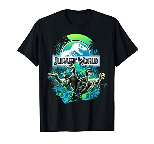 Jurassic World Blue Green Jungle Velociraptor Attack T-Shirt Cover