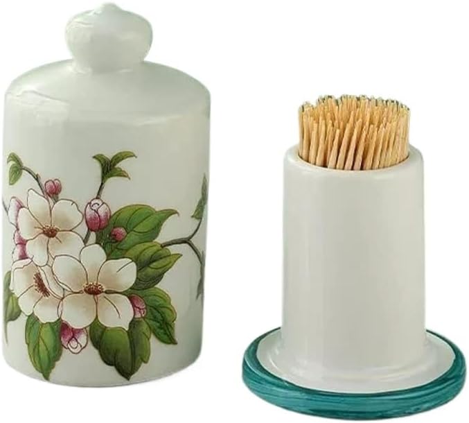 Toothpick Box, Toothpick Holder,Toothpick Dispenser,Ceramic Flower Pattern Toothpick Holder Cotton Swab Box