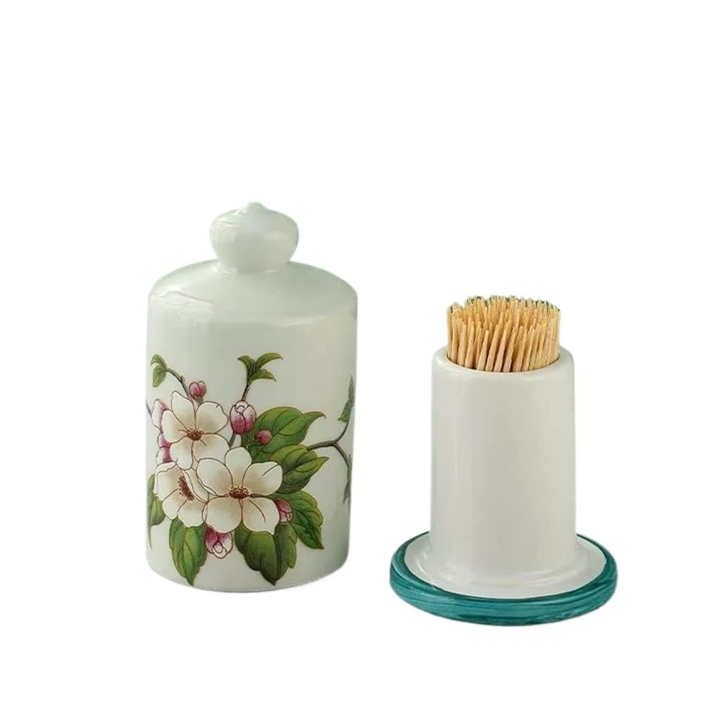 VHcgCGJ toothpick dispenser, Toothpick dispenser,Ceramic Flower Pattern Holder Cotton Swab Box