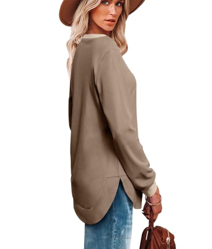 Image of OFEEFAN Womens Sweatshirt Crewneck Long Sleeve Shirts High Low Tops Curved Hem