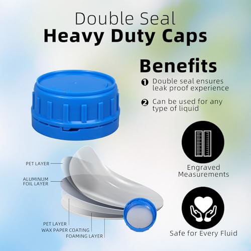 Image of ASEVAT Gallon Water Jugs with Caps Square Heavy-Duty HDPE Carboy F-Style Plastic Jug Water Storage Container Plastic Gallon Containers with Lids for Water, Sauces, Beverage, Liquids Liquids Laundry