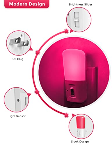 Lohas Pink Night Light, Dimmable Plug In Night Light With Dusk To Dawn Sensor, Brightness Adjustable 5-80Lm, Romantic Decorative Pink Lights, Valentine's Day Decorations 2 Pack #TOP2