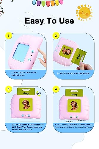 Gktz TCM6-002 Abc 224 Sight Words Talking Flash Cards Alphabet Toy， Educational Pocket Speech Autism Therapy Sensory Toys，Letters Numbers Learning Flash Cards Gift Toys For Toddler Boys Girls Ages 234-Pink thumb #1