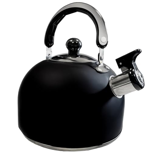 Retoo Wasserkessel Induktion 1.5L, Teekessel für Induktion Edelstahl Pfeifkessel Tea Kettle mit Griff Wasserkocher für GlasKeramikherd, Gas für Alle Herdarten Elektroherd für Tee Kaffee, Schwarz
