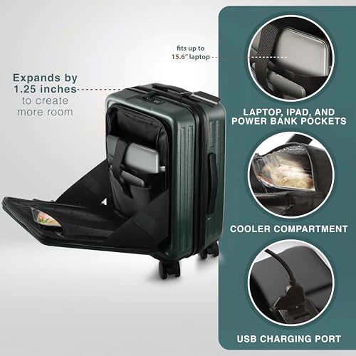 Image of Luggage Sets 3 Piece, 20 Inch Carry on Luggage and 24 Inch Suitcases with Wheels Spinner, Durable Hard Shell Suitcase Set, Expandable Travel Suitcase, Green