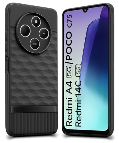 Image of WOW IMAGINE Back Cover for Redmi A4 5G | Poco C75 | 14C 5G |Poco M7 with Hexa Cube Design | Ultra Slim Rubberised Case | Inner Velvet Fabric | Silicone Flexible Mobile Case | Camera Protection - Black