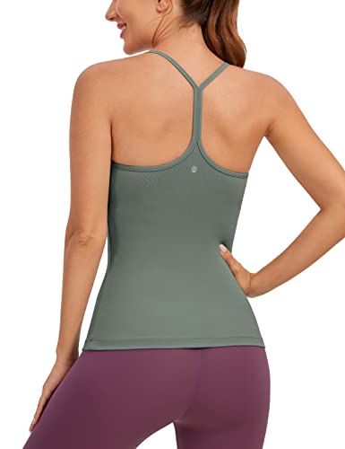 Crz Yoga Butterluxe Womens Racerback Tank Top With Built In Bra - Spaghetti Thin Strap Padded Workout Slim Yoga Camisole Grey Sage Medium #TOP10