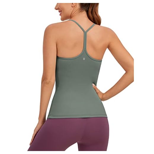 CRZ YOGA Butterluxe Womens Racerback Tank Top with Built in Bra - Spaghetti Thin Strap Padded Workout Slim Yoga Camisole Grey Sage Medium