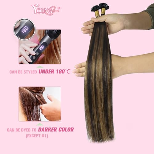 Image of YoungSee K Tip Human Hair Extensions Brown Ombre Ktip Hair Extensions Human Hair Balayage Dark Brown with Medium Brown Ktips Extensions Real Human Hair for Women 18Inch 50G 50S