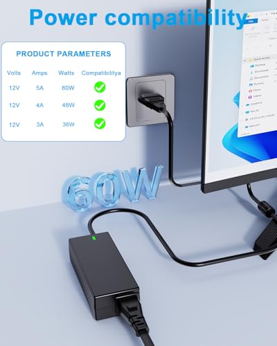 Netzteil 12V 5A 60W Stromversorgung für LED Streifen, LED Lichtleiste, TV, DVD TVs TFT Bildschirm Monitor, NAS, EXT. Festplatten, für Pico-PSU bis Netzteil Adapter 5,5 * 2,5/2,1mm