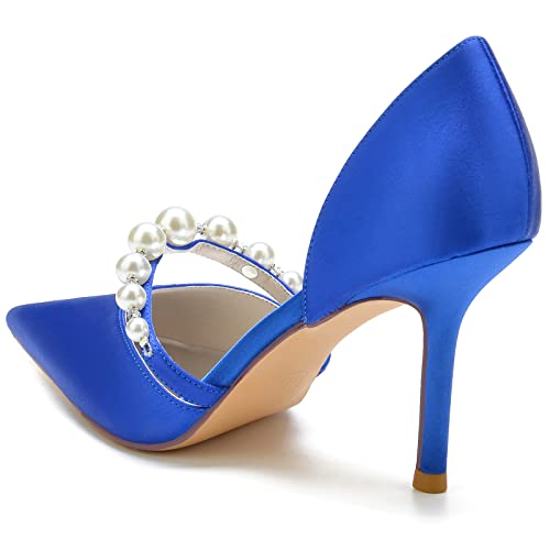 Wedding Shoes Bride High Heel Women Pearl Heels Closed Pointy Toe Satin Pumps Wedding Party Shoes 8.5Cm3