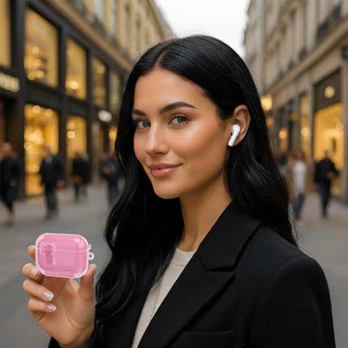 Image of Meyaar for AirPods Pro 3 Case, Clear Magnetic Automatic Lock Cases with Phone Stand with Keychain Case for Airpod Pro 3 for Men & Women (Pink)