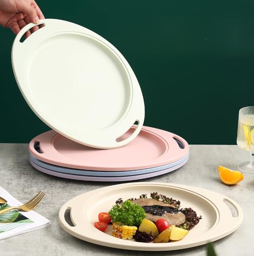 Image of Unbreakable Wheat Straw Lightweight Plate Kids Adult Camping Dinner Dishes Plastic Holiday Party Lunch Tray Set China Plates Dinnerware Set for Dessert, Pasta, Cereal (34cm, Random, Set of 1)