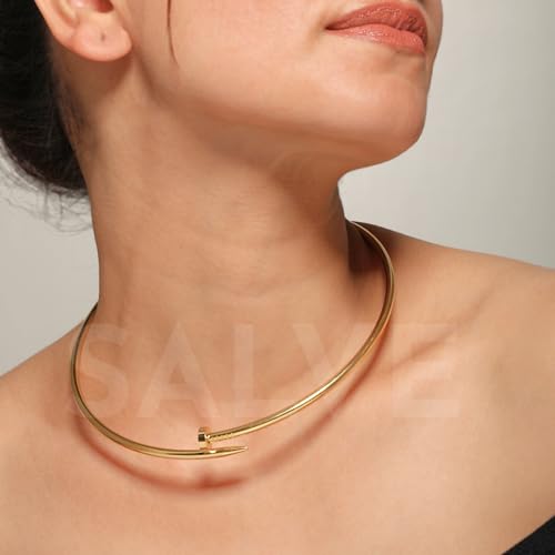 Image of SALVE Chic Gold Nail Hasli Choker Necklace for Women Western | Aesthetic Choker for Girls Accessories, Statement Jewellery for Women | Fashion Jewellery Gold Necklace Valentine's Gift for Girlfriend