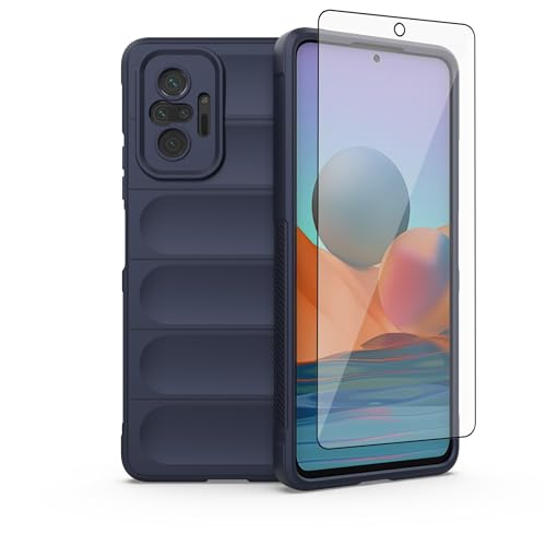 Asuwish Phone Case for Xiaomi Redmi Note 10 Pro with Tempered Glass Screen Protector and Soft TPU Slim Thin Shockproof Protective Silicone Cell Cover Accessories Redme Note10 10Pro Max Women Men Blue