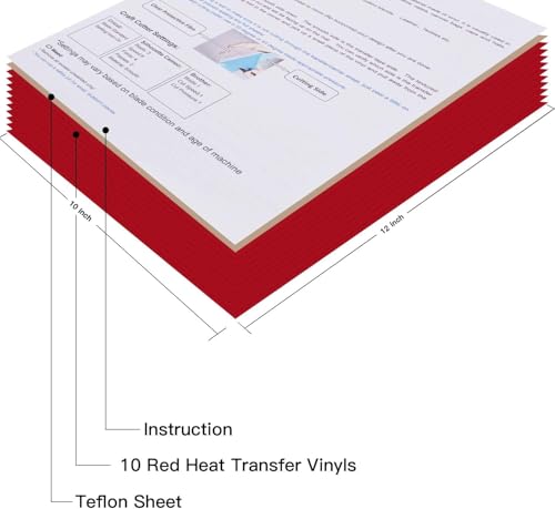 Image of JANDJPACKAGING Red Heat Transfer Vinyl HTV for T-Shirts,10 Pack 12 inch x 10 inch Sheets for Iron On T Shirts - for Silhouette Cameo Or Cricut - Heat Press Machine